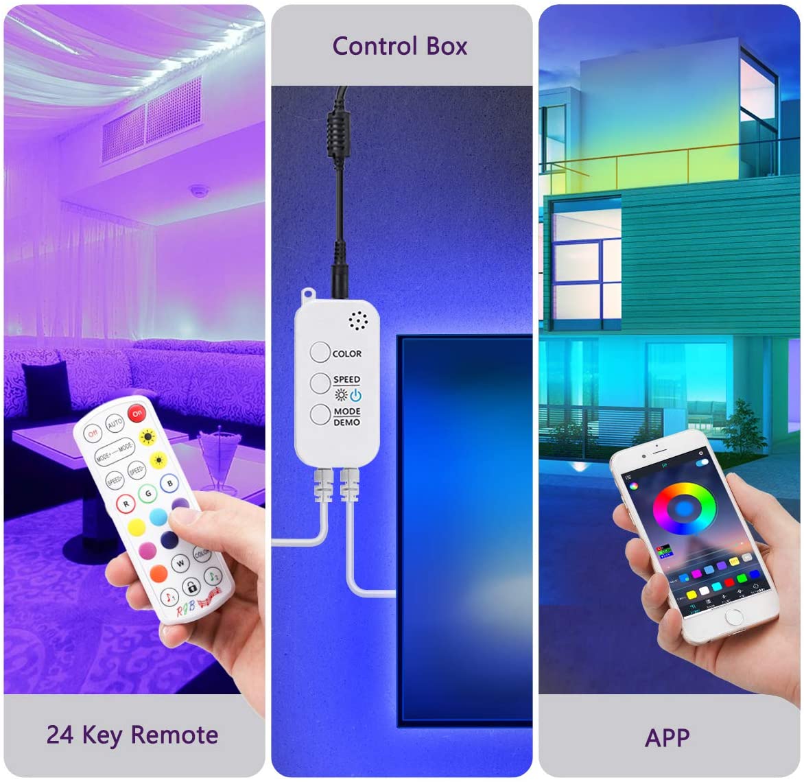 LED Strip Lights 39.4ft 5050 LED RGB Light Strips App IR Remote Controller Color Changing Wireless Music Sync Neon Flexible Tape Waterproof Rope Lights for Bedroom Room Home Kitchen