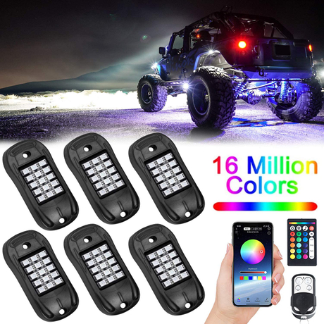 RGB LED Rock Light Kits with Phone App Control & Cell Phone Control & Timing & Music Mode & Flashing & Automatic Control & Color Grad Multicolor Neon Lights Under Off Road Truck SUV ATV 