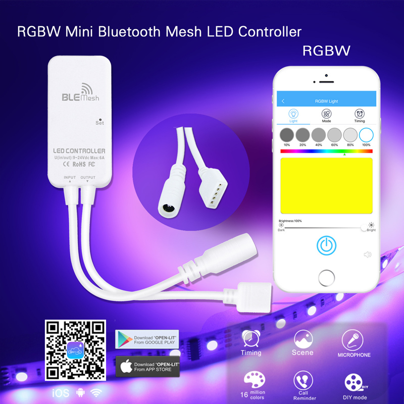 LED Bluetooth Mesh Controller for Dimmable RGB RGBW CCT Flexible LED Strip Lights
